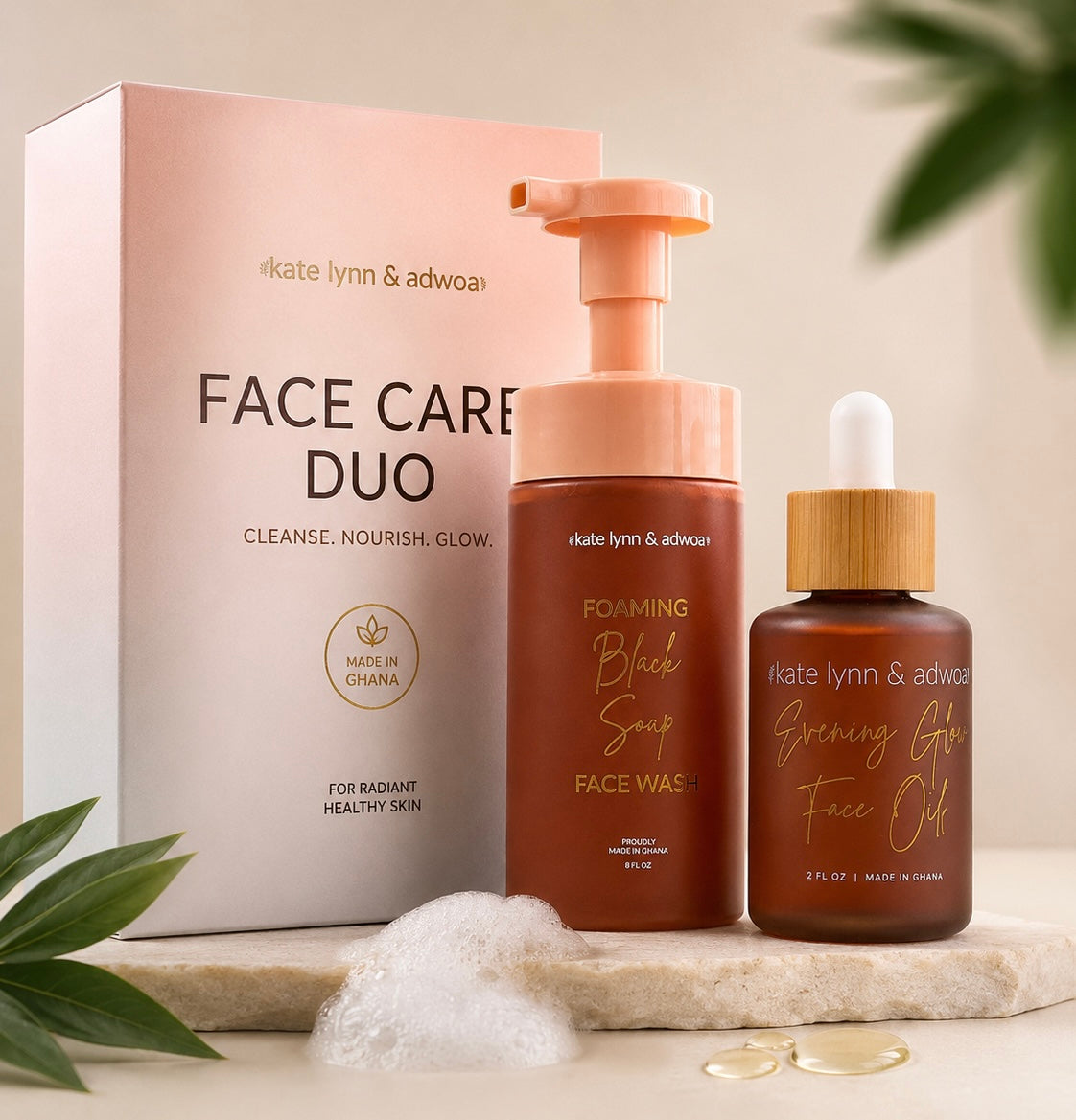 Face Care Duo | African Black Soap Face Wash + Evening Glow Face Oil